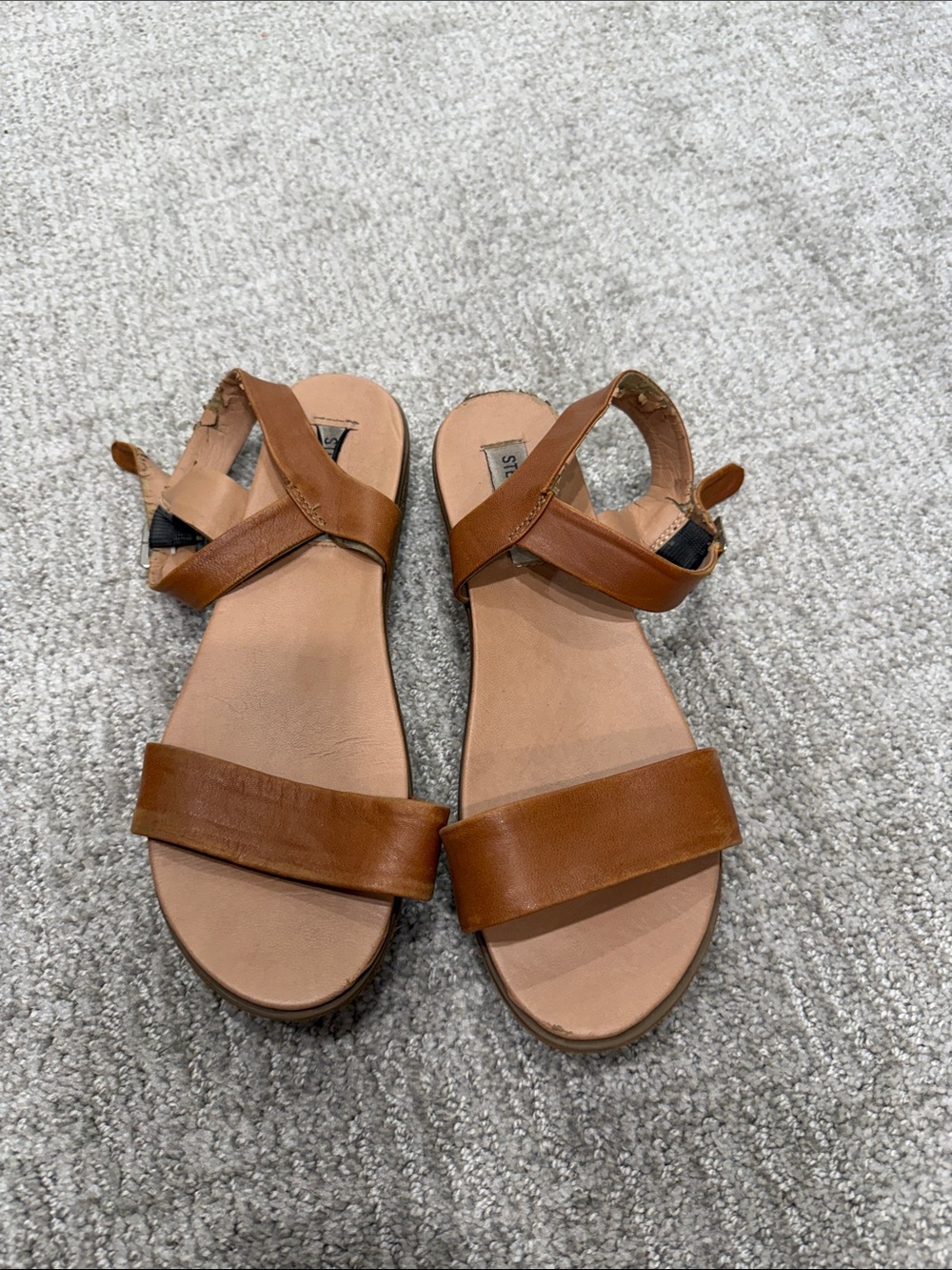 Steve Madden Cognac Leather Two-Strap Ankle Sandals